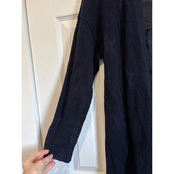 Talbots Plus Navy Blue Cotton Loose Knit Star Accent Open Front Cardigan Size X - Picture 3 of 7